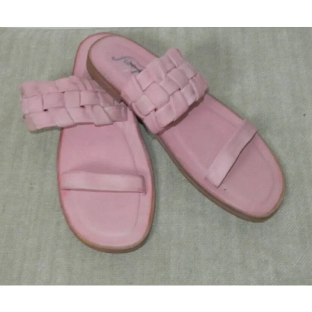 Free People Sandals Size 10 Leather Women’s Woven‎ River Pink Slide